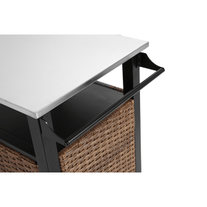 Carrello da Cucina Esterno a Porta Singola con Isola in Vimini, Ruote in Acciaio Inossidabile, Armadietto Contenitore e Tavolo Estensibile per Patio - Product Image 6