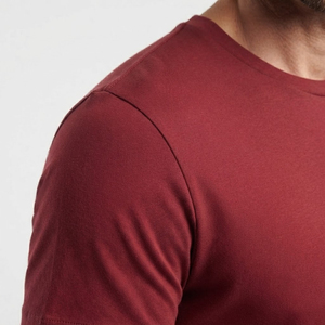 T-shirt en coton rouge slim fit pour homme, col rond, manches courtes, jersey décontracté, respirant, couleur unie, tricoté, teint uni - Product Image 5
