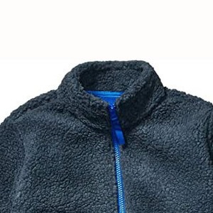 Unisex Dark Blue <b>Fleece</b> <b>Jacket</b> Full Zip Stand Collar Casual Winter Sherpa <b>Lining</b> Regular Fit Polyester Material - Product Image 6
