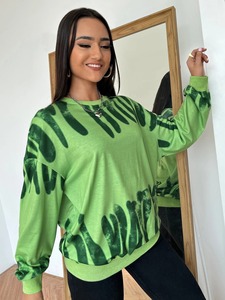 Sudadera Oversize de Cuello Redondo para Mujer, 100% Algodón, Estampado Dip Dye, Manga Larga, Tejido de Punto, Estilo Verano - Product Image 3