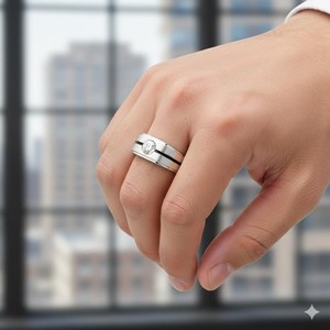 Bague large unisexe en argent 925 avec moissanite ronde de 4 mm – Idéale pour un cadeau d'anniversaire ou de fête - Product Image 2