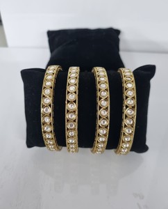 White Alloy Moon Design Kundan Stone Gold Plated <b>Bangle</b> <b>Set</b> Traditional Choodi Luxury Bridal Wedding Accessories Classic Indian - Product Image 6