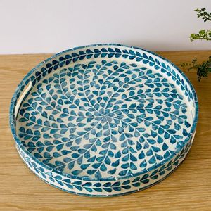 Plateau de service décoratif moderne en bois avec incrustation d'os faite à la main, motif floral et Feng Shui, pour la décoration intérieure, idéal pour Diwali et anniversaires - Product Image 6
