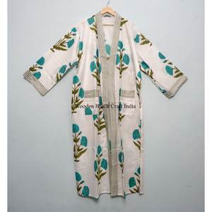 Robe kimono décontractée en coton pleine longueur avec décorations, écologique, lavable, style doux, ceinture à la taille, cadeau idéal pour les femmes - Product Image 3