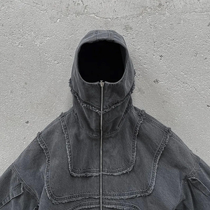 Sudadera con capucha con cremallera, lavado ácido y efecto nieve, oversize, de felpa de algodón de alto gramaje, estilo vintage desgastado, streetwear, para gimnasio, OEM, para hombre y mujer - Product Image 3