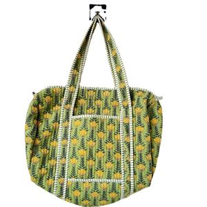 Sac fourre-tout matelassé léger style bohème couleur unie grande capacité en coton pour le shopping et les voyages - Product Image 1