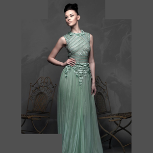 Vestido de Novia Moderno con Malla |   Vestido de novia bordado |   Vestido de recepción hasta el suelo con mangas transparentes |   Traje de Novia con Tul Floral - Product Image 2