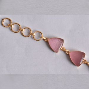 Bracelet en laiton plaqué or géométrique avec pierres de quartz rose, chaîne à maillons pour femmes, style classique, bijoux - Product Image 5