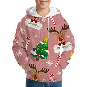 Sweat-shirt blanc avec imprimé de Père Noël, poche avant, coupe classique, unisexe, vêtements décontractés d'hiver, tricot en coton - Product Image 2