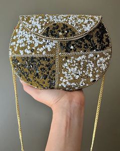 Plated Brass Antique Imitation <b>Clutch</b> <b>Bag</b> with <b>Green</b> and Purple Stone Inlay and Chain Strap <b>for</b> Women Party <b>Wedding</b> Wear Gifts - Product Image 1