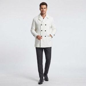 Plus Size <b>Men's</b> Winter Solid <b>Double</b> <b>Breasted</b> Thicken Warm Woolen Blend Notched Lapel Regular Sleeve Button Closure Pea Coats - Product Image 2