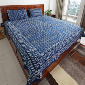 Sábana de algodón tamaño Queen con diseño Chevron índigo y fundas de almohada a juego, 90 x 108 pulgadas, ropa de cama de algodón con estampado Dabu Resist en zigzag - Product Image 3