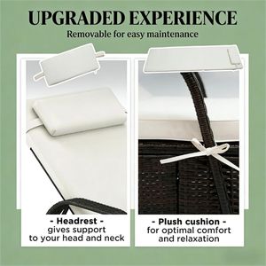 Sedia a Sdraio in Rattan Crema per Esterni con Schienale per Uso in Cortile - Product Image 2