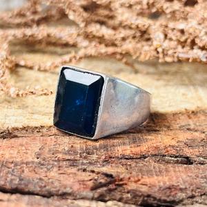 Vintage Geometric Signet <b>Ring</b> 925 Sterling <b>Silver</b> Topaz <b>ring</b> for <b>Men</b> - Product Image 1