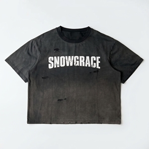 Snowgrace Oversized Crop T-<b>Shirt</b> Men Short Sleeve Street Style O-Neck Jersey Cotton Print Front Logo - Product Image 1