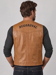 Premium <b>men</b> leather <b>vest</b> with neat stitching smooth inner lining handy pockets and classic style for biking outdoor and travel - Product Image 3