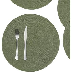 Set di 6 tovagliette rotonde da 15 pollici lavabili in cotone e poliestere intrecciato, colore verde oliva. - Product Image 6