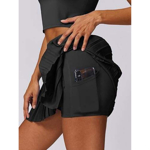 Women's 2-Piece Tennis Set Collared Halter Crop Top & Pleated Skort Built-In <b>Shorts</b> Pocket Breathable Athletic Wear Wholesale OE - Product Image 2