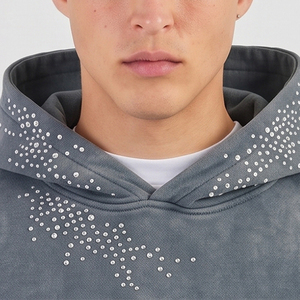 Nouveau design, prix raisonnable, sweat à capuche pour homme avec strass, manches longues, séchage rapide, anti-boulochage, vêtement décontracté, sweat à capuche pour homme avec strass - Product Image 3