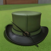 Chapeau haut de forme en cuir vert et noir, fait main, sur mesure, de qualité supérieure, style steampunk victorien gothique, pour cosplay et festivals