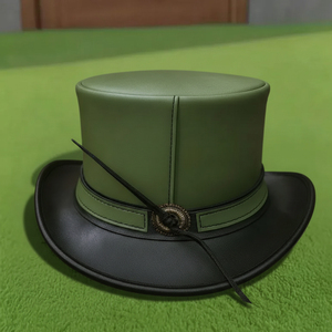 Sombrero de cuero verde y negro hecho a mano de primera calidad, estilo Steampunk, Victoriano, Gótico, para Cosplay y Festivales. - Product Image 2
