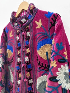 High Demand Suzani Floral Embroidery Open Stitch <b>Jacket</b> Women Cropped <b>Hippie</b> Coat Winter Warm Bohemian Outerwear Stand Cotton - Product Image 3