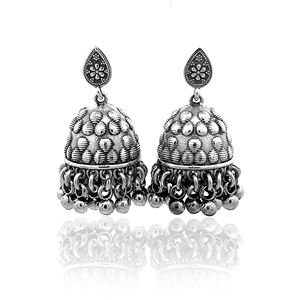 Pendientes de Plata de Ley Oxidada con Flor de Loto Tradicional Silver Mountain, Regalo de Boda, 9.20g, Diseño de Lágrima y Cúpula - Product Image 1