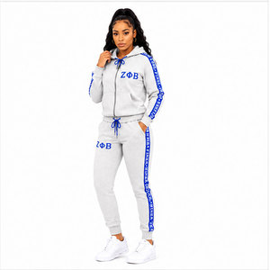 ชุดฮู้ดดี้และกางเกงจ็อกเกอร์ผ้าฟลีซสำหรับผู้หญิง Zeta Phi Beta สีน้ำเงิน ลายตัวอักษรแถบข้างลำตัว ชุดลำลองใส่ได้ทุกฤดู ชุดเซ็ต 2 ชิ้น - Product Image 2