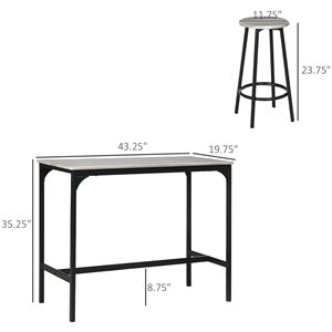 Ensemble de 5 meubles de salle à manger de style européen, table de bar en bois MDF gris, tabourets avec structure en métal industriel pour pub, maison, salle à manger - Product Image 3
