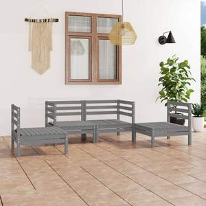 Ensemble de salon de jardin modulaire moyen en pin massif gris - Product Image 1