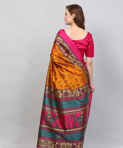 Sari Tradicional de Algodón Tejido a Mano con Estampado para Mujer KV, para Fiestas, Diwali/Bodas, Temporada de Otoño, Sin Arrugas, Reversible y de Secado Rápido - Product Image 4