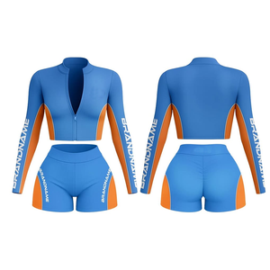Conjunto Deportivo de 2 Piezas para Mujer, Manga Larga, Cuello Alto, Bloques de Color, Secado Rápido, Spandex, Poliéster, Ropa Deportiva - Product Image 3