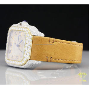 Reloj de Diseño para Hombre, Estilo Hip Hop, con Diamantes Cultivados en Laboratorio VVS, Chapado en Oro, Caja de Plata 925, Correa de Cuero, Venta al Por Mayor - Product Image 3