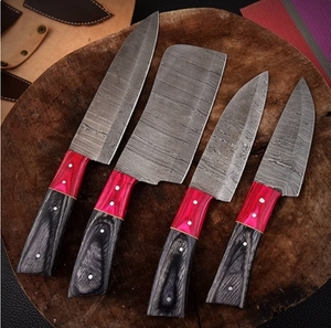 Handmade Eco-Friendly Damascus Steel 4-Piece Kitchen <b>Knife</b> Set Pure Leather Sheath Including Chef's Cleaver <b>Steak</b> Utility Carbon - Product Image 4