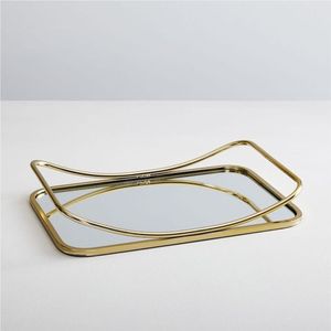 Gold <b>Mirrored</b> Trays Wedding <b>Table</b> Centerpiece Decorative Luxury Serving Tray Mirror Base Metal Rectangle Perfume <b>Vanity</b> Tray - Product Image 3
