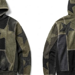 Sudadera con Capucha Personalizada con Parches de Estrellas y Costuras Decorativas |   Sudadera con Capucha Extra Grande Estilo Vintage |   OEM y ODM - Product Image 4