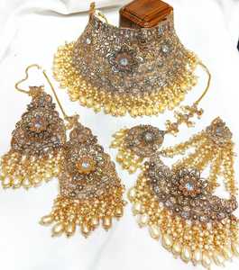Collar de Novia Pakistaní e Indio para Mujer, Conjunto de Joyería de Aleación, Estilo Romántico para Boda - Product Image 3