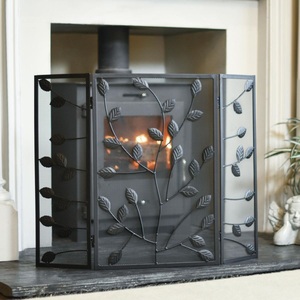 Ivory Scroll Arch Metal Fireplace <b>Screen</b> Four Panel Folding Spark Guard Decorative Mesh Hearth Safety <b>Protector</b> - Product Image 4
