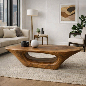 Mesa de Centro Moderna de Madera Maciza con Forma Ovalada, Mesa de Café/Té Escultural de Madera Hecha a Mano, Mesa de Café de Madera Natural - Product Image 2