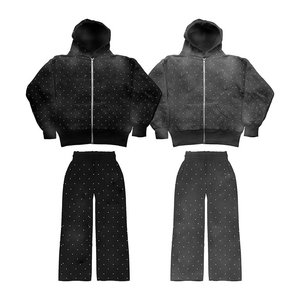 Ensemble de survêtement élégant à capuche orné de strass, veste zippée à manches longues et pantalon de jogging assorti, tenue de sport pour l'entraînement et le fitness - Product Image 2