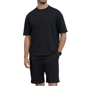 Ensemble T-shirt et short pour homme avec logo personnalisé, surdimensionné, de haute qualité, 100% coton, col rond, épaules dénudées, vêtements de sport pour homme - Product Image 4