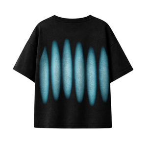 Camiseta Gráfica Negra Oversize de Algodón Personalizada con Diseño Minimalista de Bala Azul – Camiseta Casual Unisex de Estilo Urbano para Hombre y Mujer - Product Image 2