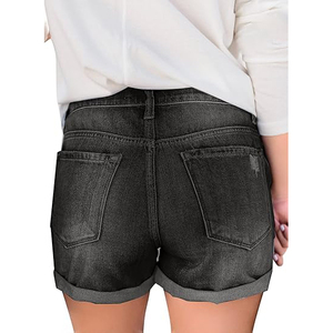 Classic <b>Black</b> Distressed <b>Denim</b> <b>Shorts</b> Women Ripped Slim Fit Jean <b>Shorts</b> Summer Casual Frayed Hem <b>Shorts</b> For Lady - Product Image 3