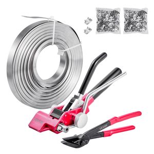 Kit de flejado de acero de alta resistencia de 200 pies con 200 cierres metálicos, herramienta manual para embalar palets y sellador - Product Image 1