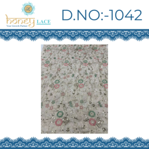 Tissu crêpe naturel HONEY LACE de haute qualité, non tissé, tricoté chaîne, poids moyen, polyester/nylon/métallique, avec motifs floraux/perles, pour mariage - Product Image 3