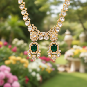 Arika Polki Designer Gold-Plated Zircon Bridal Necklace and Earring Set - Product Image 3