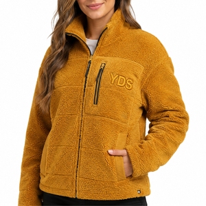 Custom <b>Women's</b> Sherpa Fleece Full Sleeve Stand Collar Zipper Front Logo <b>Winter</b> <b>Warm</b> Thick Fleece Coat <b>Women</b> Sherpa <b>Jacket</b> - Product Image 1