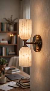 Applique murale moderne en laiton avec abat-jour cylindrique en marbre, design minimaliste, éclairage intérieur pour la décoration de chambre - Product Image 5