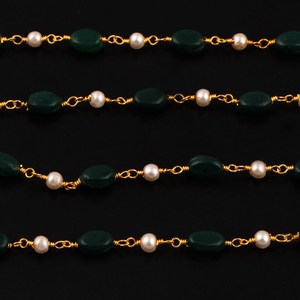 Chaînes de prière tendance en perles d'émeraude hydro et de perles de culture, rouleaux de perles ovales vertes de 6 mm de qualité supérieure, chaînes plaquées or pour bijoux - Product Image 4
