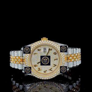 นาฬิกาอัตโนมัติ Imperial Jewels Luxury Sport สีเหลืองทอง ประดับเพชรโมอิสซาไนต์เต็มเรือน พร้อมเข็มบอกวันที่ สายสแตนเลส สไตล์ฮิปฮอป - Product Image 2